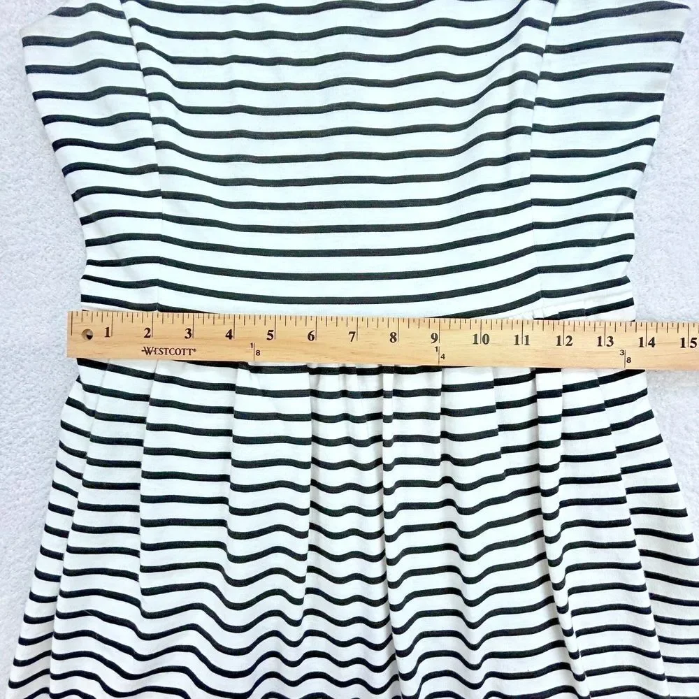J Crew A-line XS Sleeveless American White Black‎ Striped Dress Pockets
